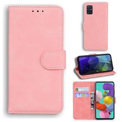 Retro Classic Skin Feel Leather Wallet Phone Case for Samsung Galaxy A51 4G - Pink
