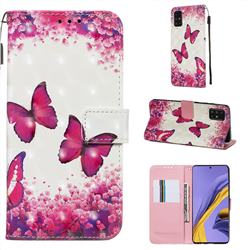 Rose Butterfly 3D Painted Leather Wallet Case for Samsung Galaxy A51 4G