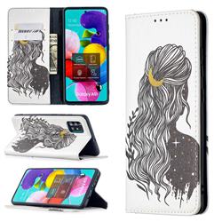 Girl with Long Hair Slim Magnetic Attraction Wallet Flip Cover for Samsung Galaxy A51 4G