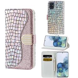 Glitter Diamond Buckle Laser Stitching Leather Wallet Phone Case for Samsung Galaxy A51 4G - Pink