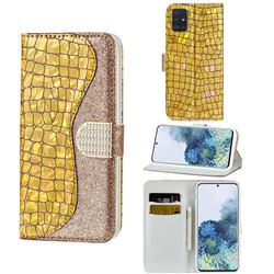 Glitter Diamond Buckle Laser Stitching Leather Wallet Phone Case for Samsung Galaxy A51 4G - Gold