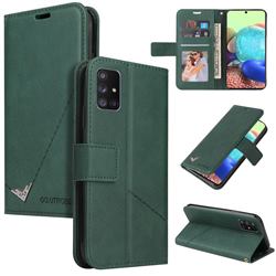 GQ.UTROBE Right Angle Silver Pendant Leather Wallet Phone Case for Samsung Galaxy A51 4G - Green