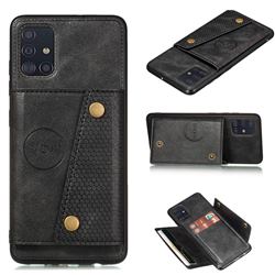 Retro Multifunction Card Slots Stand Leather Coated Phone Back Cover for Samsung Galaxy A51 4G - Black