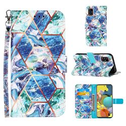 Green and Blue Stitching Color Marble Leather Wallet Case for Samsung Galaxy A51 4G