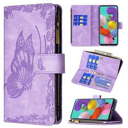 Binfen Color Imprint Vivid Butterfly Buckle Zipper Multi-function Leather Phone Wallet for Samsung Galaxy A51 4G - Purple