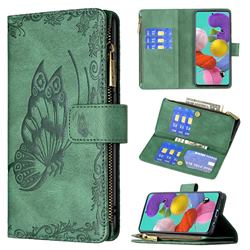 Binfen Color Imprint Vivid Butterfly Buckle Zipper Multi-function Leather Phone Wallet for Samsung Galaxy A51 4G - Green