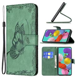 Binfen Color Imprint Vivid Butterfly Leather Wallet Case for Samsung Galaxy A51 4G - Green