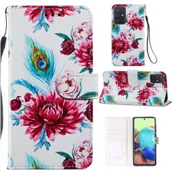 Peacock Flower Smooth Leather Phone Wallet Case for Samsung Galaxy A51 4G