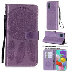 Embossing Dream Catcher Mandala Flower Leather Wallet Case for Samsung Galaxy A51 4G - Purple