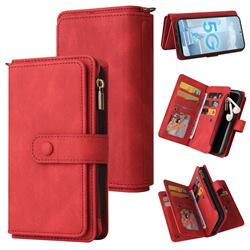 Luxury Multi-functional Zipper Wallet Leather Phone Case Cover for Samsung Galaxy A51 4G - Red