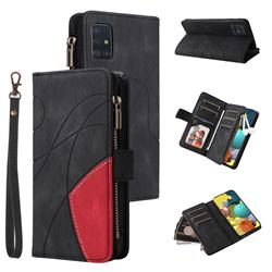 Luxury Two-color Stitching Multi-function Zipper Leather Wallet Case Cover for Samsung Galaxy A51 4G - Black