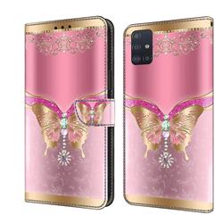 Pink Diamond Butterfly Crystal PU Leather Protective Wallet Case Cover for Samsung Galaxy A51 4G