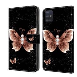 Black Diamond Butterfly Crystal PU Leather Protective Wallet Case Cover for Samsung Galaxy A51 4G