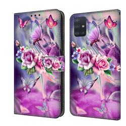 Flower Butterflies Crystal PU Leather Protective Wallet Case Cover for Samsung Galaxy A51 4G