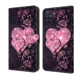 Lace Heart Crystal PU Leather Protective Wallet Case Cover for Samsung Galaxy A51 4G