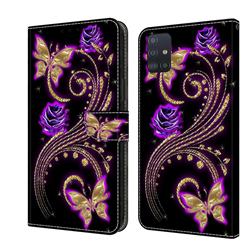 Purple Flower Butterfly Crystal PU Leather Protective Wallet Case Cover for Samsung Galaxy A51 4G