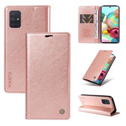 YIKATU Litchi Card Magnetic Automatic Suction Leather Flip Cover for Samsung Galaxy A51 4G - Rose Gold