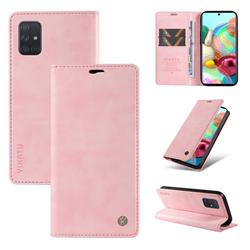 YIKATU Litchi Card Magnetic Automatic Suction Leather Flip Cover for Samsung Galaxy A51 4G - Pink