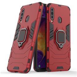 Black Panther Armor Metal Ring Grip Shockproof Dual Layer Rugged Hard Cover for Samsung Galaxy A60 - Red