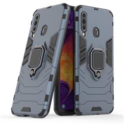 Black Panther Armor Metal Ring Grip Shockproof Dual Layer Rugged Hard Cover for Samsung Galaxy A60 - Blue