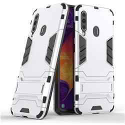 Armor Premium Tactical Grip Kickstand Shockproof Dual Layer Rugged Hard Cover for Samsung Galaxy A60 - Silver