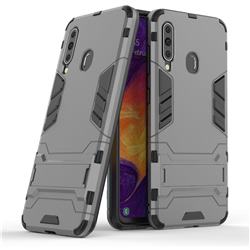 Armor Premium Tactical Grip Kickstand Shockproof Dual Layer Rugged Hard Cover for Samsung Galaxy A60 - Gray