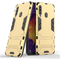 Armor Premium Tactical Grip Kickstand Shockproof Dual Layer Rugged Hard Cover for Samsung Galaxy A60 - Golden