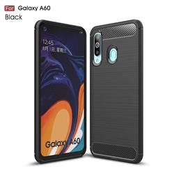 Luxury Carbon Fiber Brushed Wire Drawing Silicone TPU Back Cover for Samsung Galaxy A60 - Black