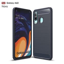 Luxury Carbon Fiber Brushed Wire Drawing Silicone TPU Back Cover for Samsung Galaxy A60 - Navy