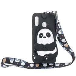 Cute Panda Neck Lanyard Zipper Wallet Silicone Case for Samsung Galaxy A60