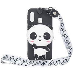 White Panda Neck Lanyard Zipper Wallet Silicone Case for Samsung Galaxy A60