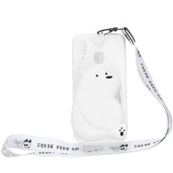 White Polar Bear Neck Lanyard Zipper Wallet Silicone Case for Samsung Galaxy A60