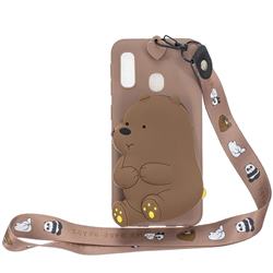 Brown Bear Neck Lanyard Zipper Wallet Silicone Case for Samsung Galaxy A60