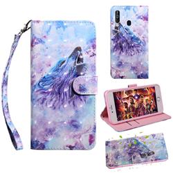 Roaring Wolf 3D Painted Leather Wallet Case for Samsung Galaxy A60