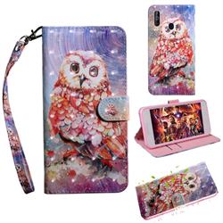 Colored Owl 3D Painted Leather Wallet Case for Samsung Galaxy A60
