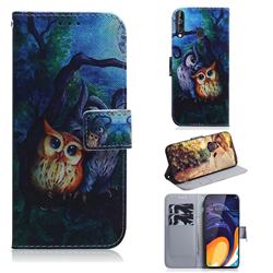 Oil Painting Owl PU Leather Wallet Case for Samsung Galaxy A60