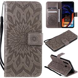 Embossing Sunflower Leather Wallet Case for Samsung Galaxy A60 - Gray