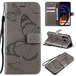 Embossing 3D Butterfly Leather Wallet Case for Samsung Galaxy A60 - Gray
