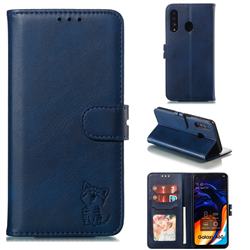 Embossing Happy Cat Leather Wallet Case for Samsung Galaxy A60 - Blue