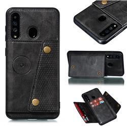 Retro Multifunction Card Slots Stand Leather Coated Phone Back Cover for Samsung Galaxy A60 - Black