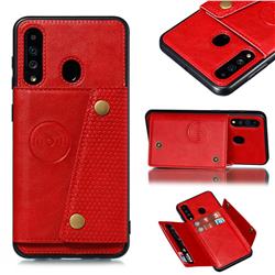 Retro Multifunction Card Slots Stand Leather Coated Phone Back Cover for Samsung Galaxy A60 - Red