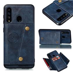 Retro Multifunction Card Slots Stand Leather Coated Phone Back Cover for Samsung Galaxy A60 - Blue