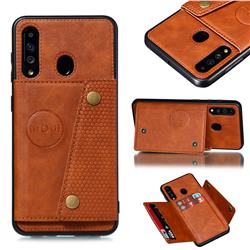 Retro Multifunction Card Slots Stand Leather Coated Phone Back Cover for Samsung Galaxy A60 - Brown