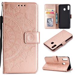 Intricate Embossing Datura Leather Wallet Case for Samsung Galaxy A60 - Rose Gold