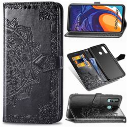 Embossing Imprint Mandala Flower Leather Wallet Case for Samsung Galaxy A60 - Black