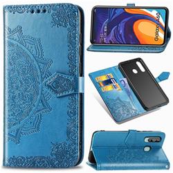 Embossing Imprint Mandala Flower Leather Wallet Case for Samsung Galaxy A60 - Blue