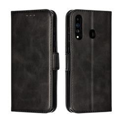 Retro Classic Calf Pattern Leather Wallet Phone Case for Samsung Galaxy A60 - Black
