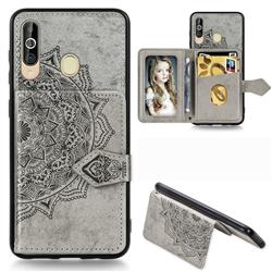 Mandala Flower Cloth Multifunction Stand Card Leather Phone Case for Samsung Galaxy A60 - Gray