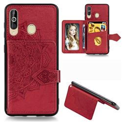 Mandala Flower Cloth Multifunction Stand Card Leather Phone Case for Samsung Galaxy A60 - Red
