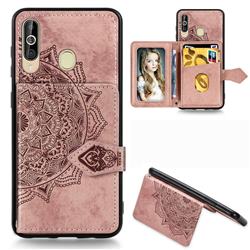 Mandala Flower Cloth Multifunction Stand Card Leather Phone Case for Samsung Galaxy A60 - Rose Gold